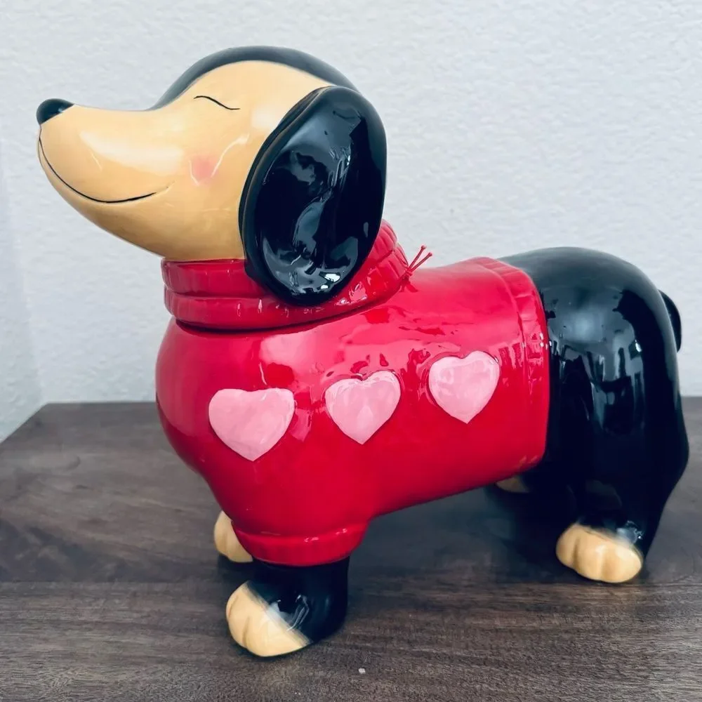 Dachshund Dog Ceramic Valentine Hearts Cookie Treat Jar